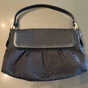 Vintage Fendi Zucca Black Shoulder Bag FF logos